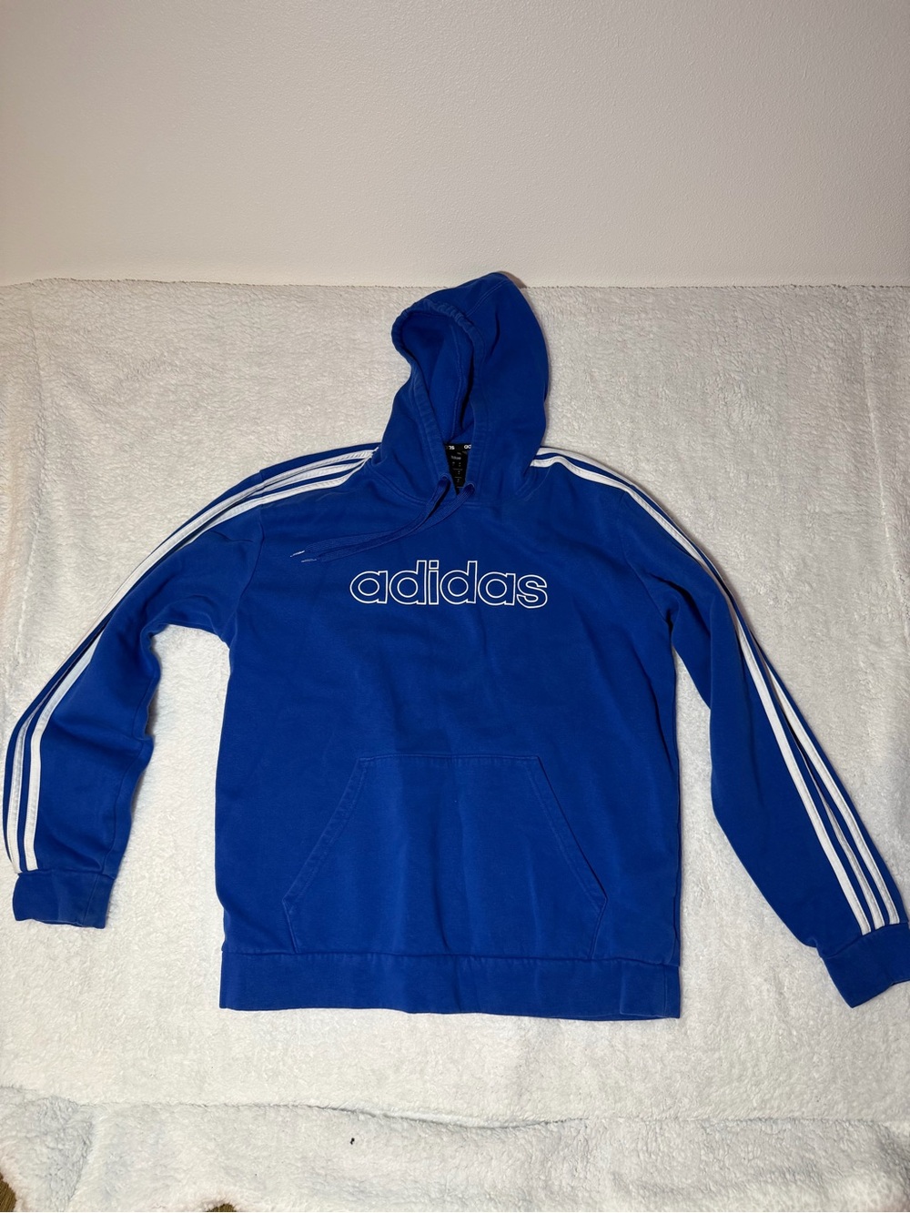 adidas Blue Pullover Hoodie with Black Logo Trim
